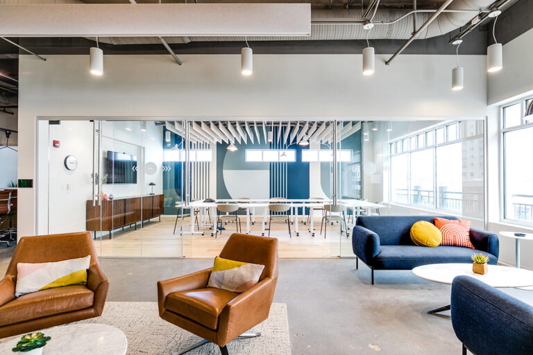 Modern, lounge space with couches at Virginia Beach, VA